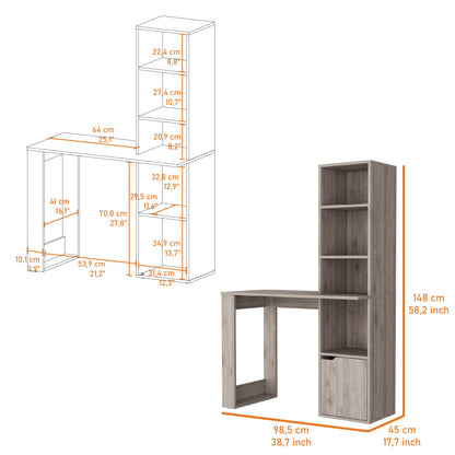 Gray Computer Desk with Bookcase & Storage for Home Office