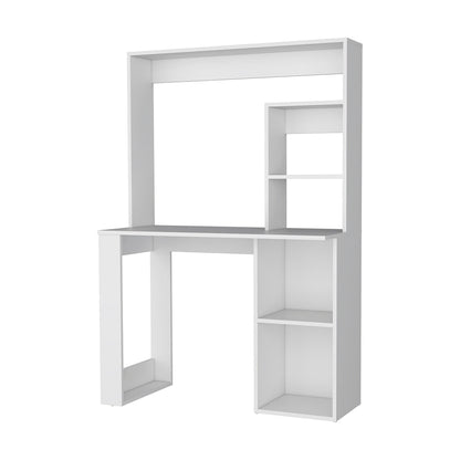 White Engineered Wood Computer Desk with Hutch for Office Storage