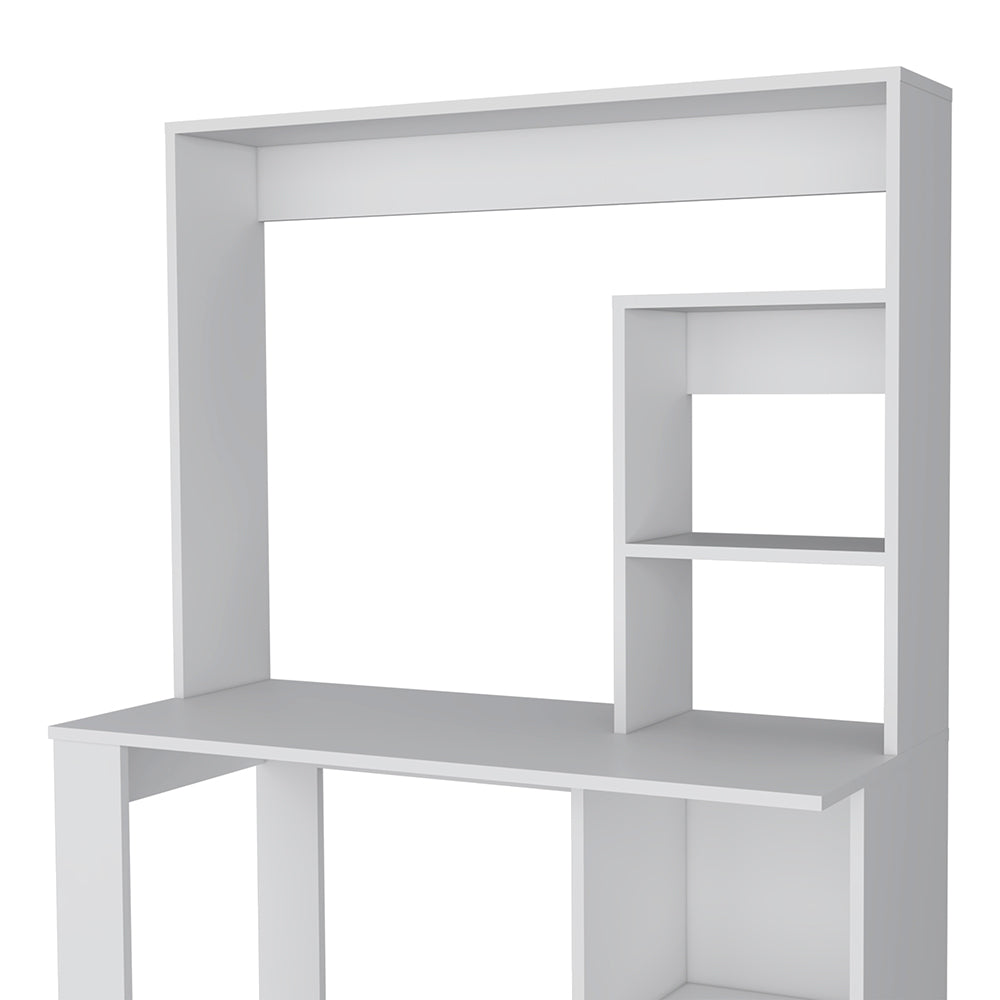 White Engineered Wood Computer Desk with Hutch for Office Storage