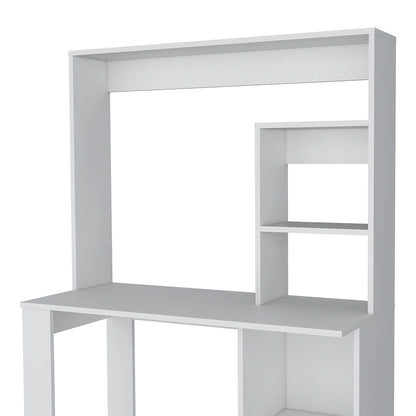 White Engineered Wood Computer Desk with Hutch for Office Storage