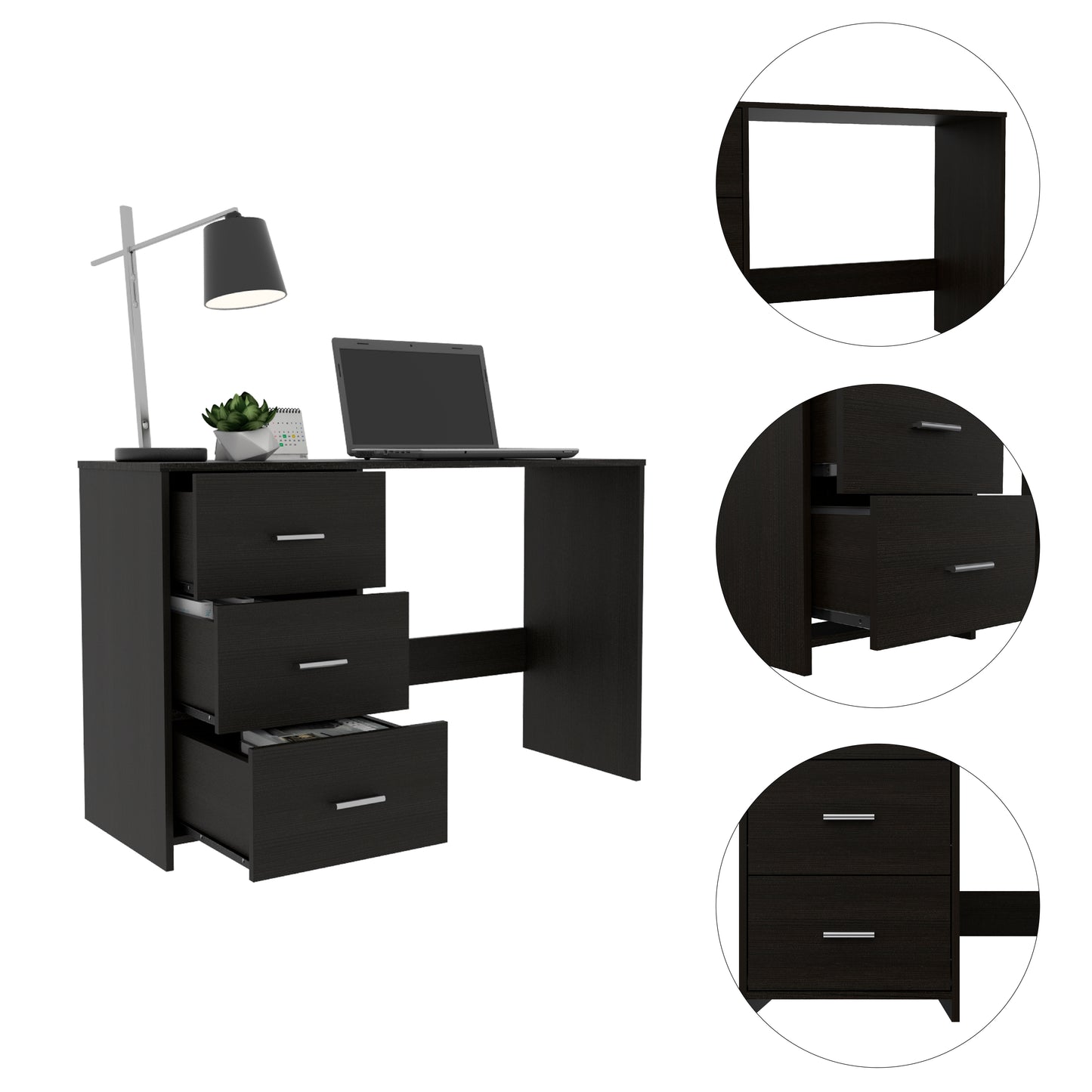 Wenge 3-Drawer Desk - Office Writing Table