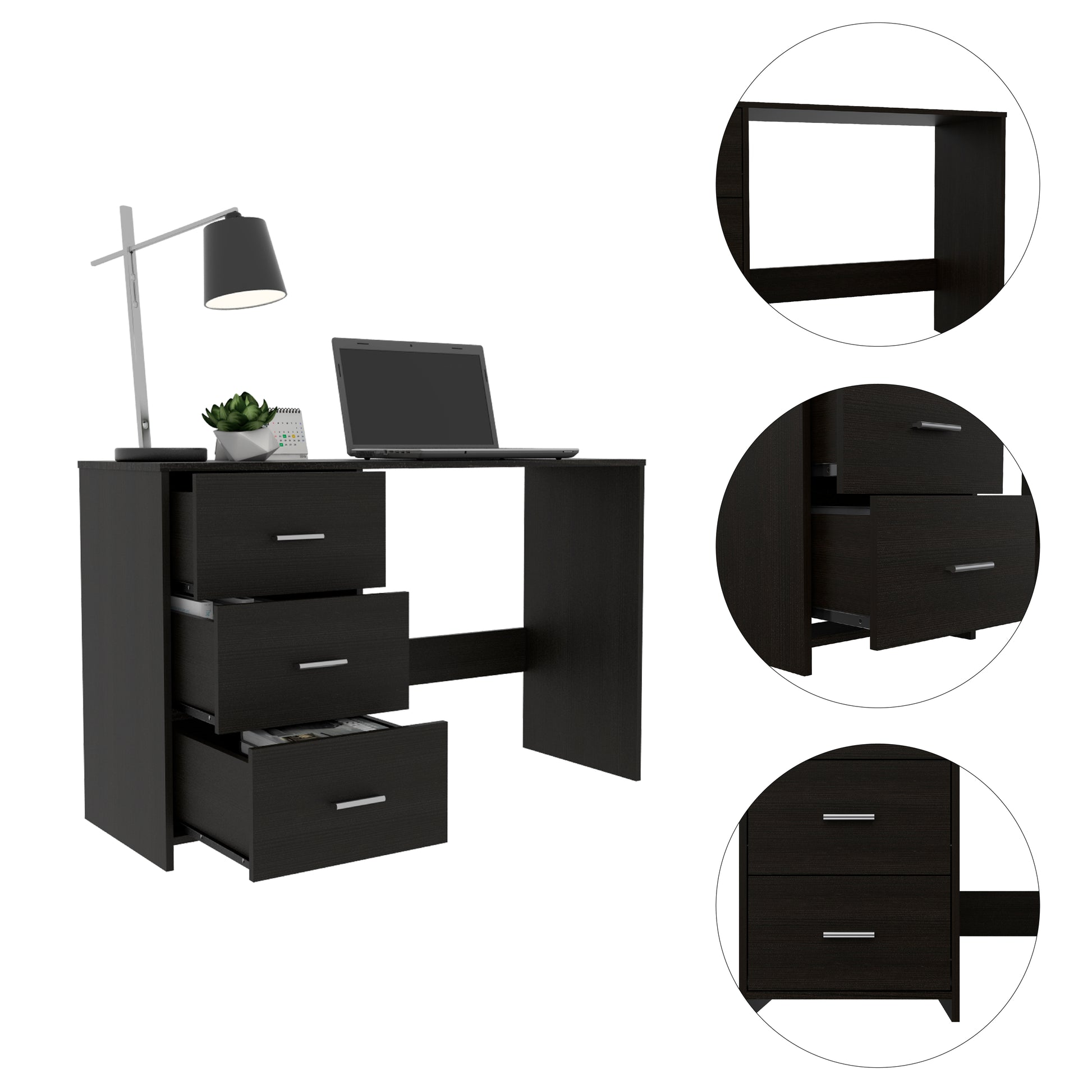 Wenge 3-Drawer Desk - Office Writing Table