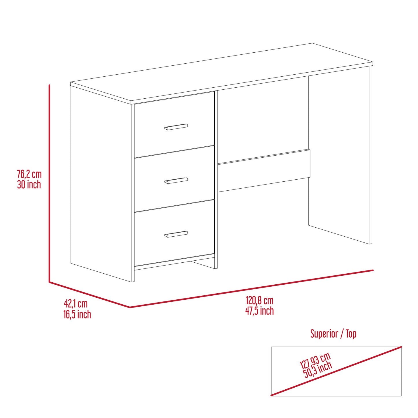 Wenge 3-Drawer Desk - Office Writing Table