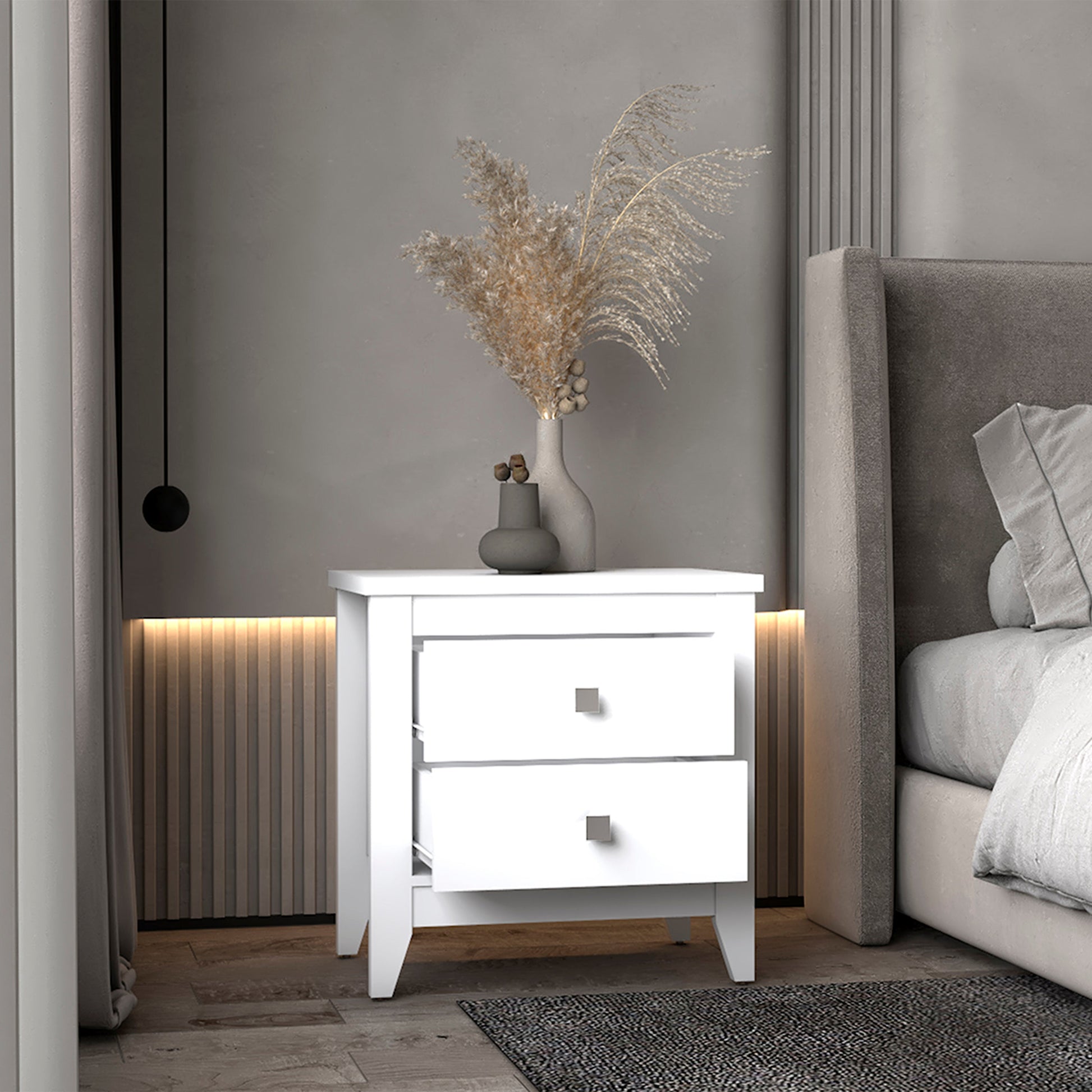 Small White Nightstand with 2 Drawers - 15.75" x 26.62"