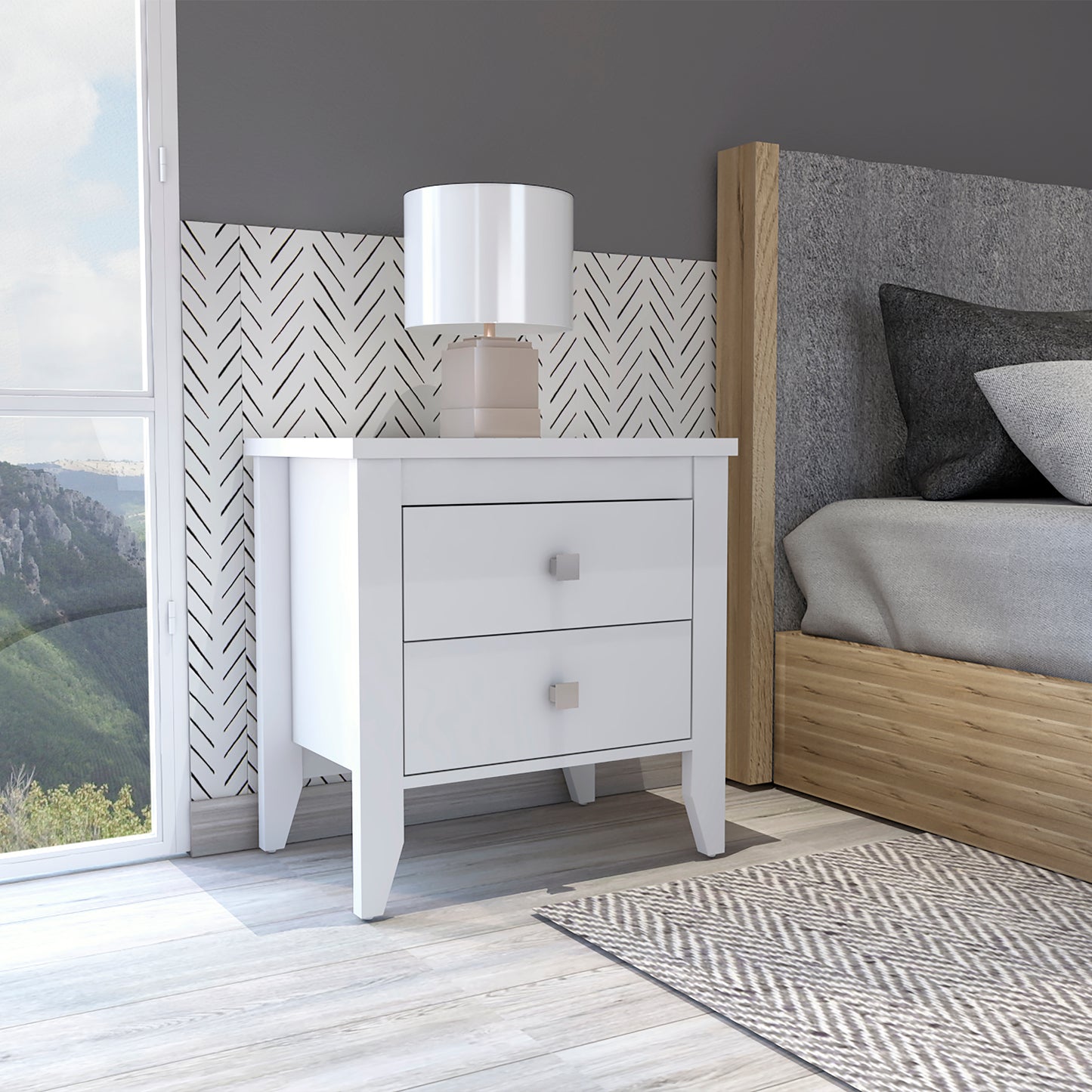 Small White Nightstand with 2 Drawers - 15.75" x 26.62"