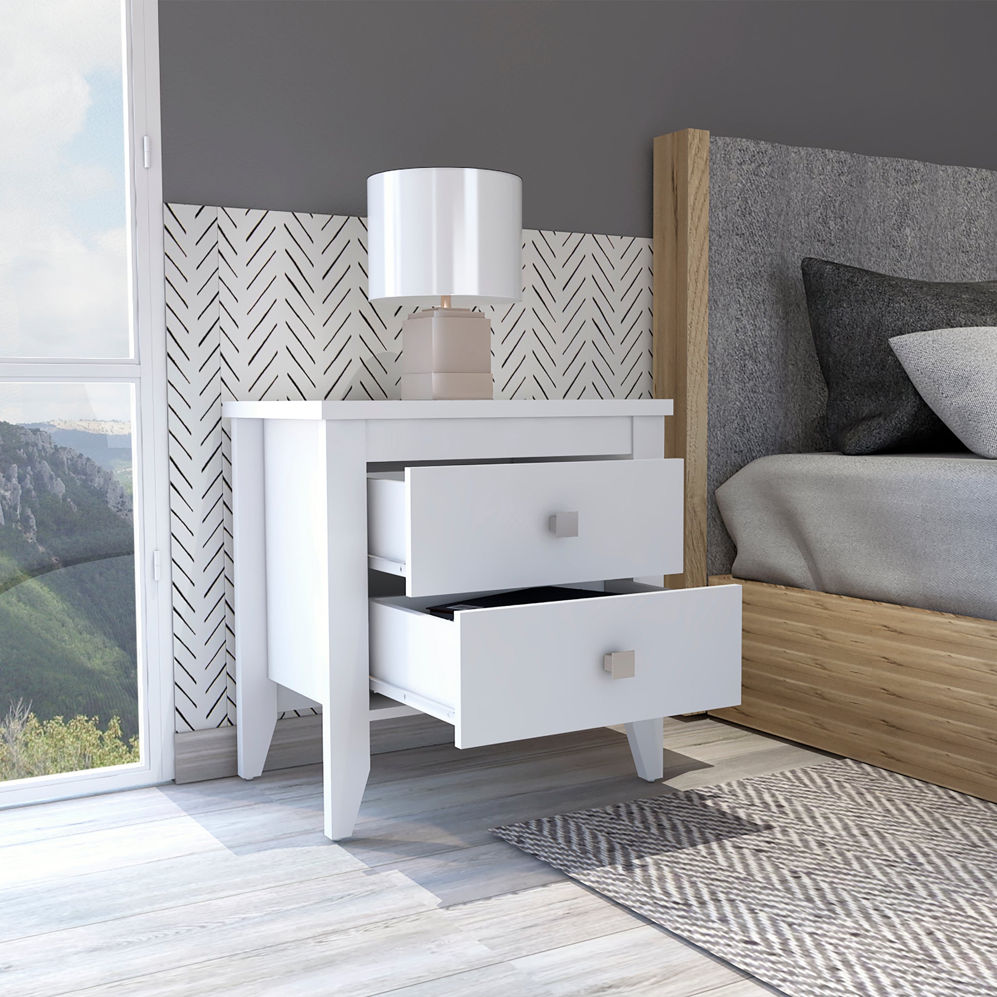 Small White Nightstand with 2 Drawers - 15.75" x 26.62"