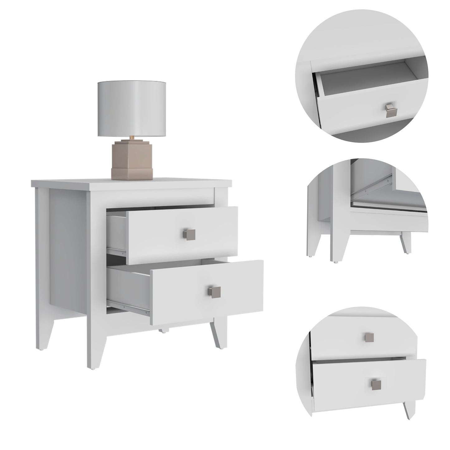 Small White Nightstand with 2 Drawers - 15.75" x 26.62"