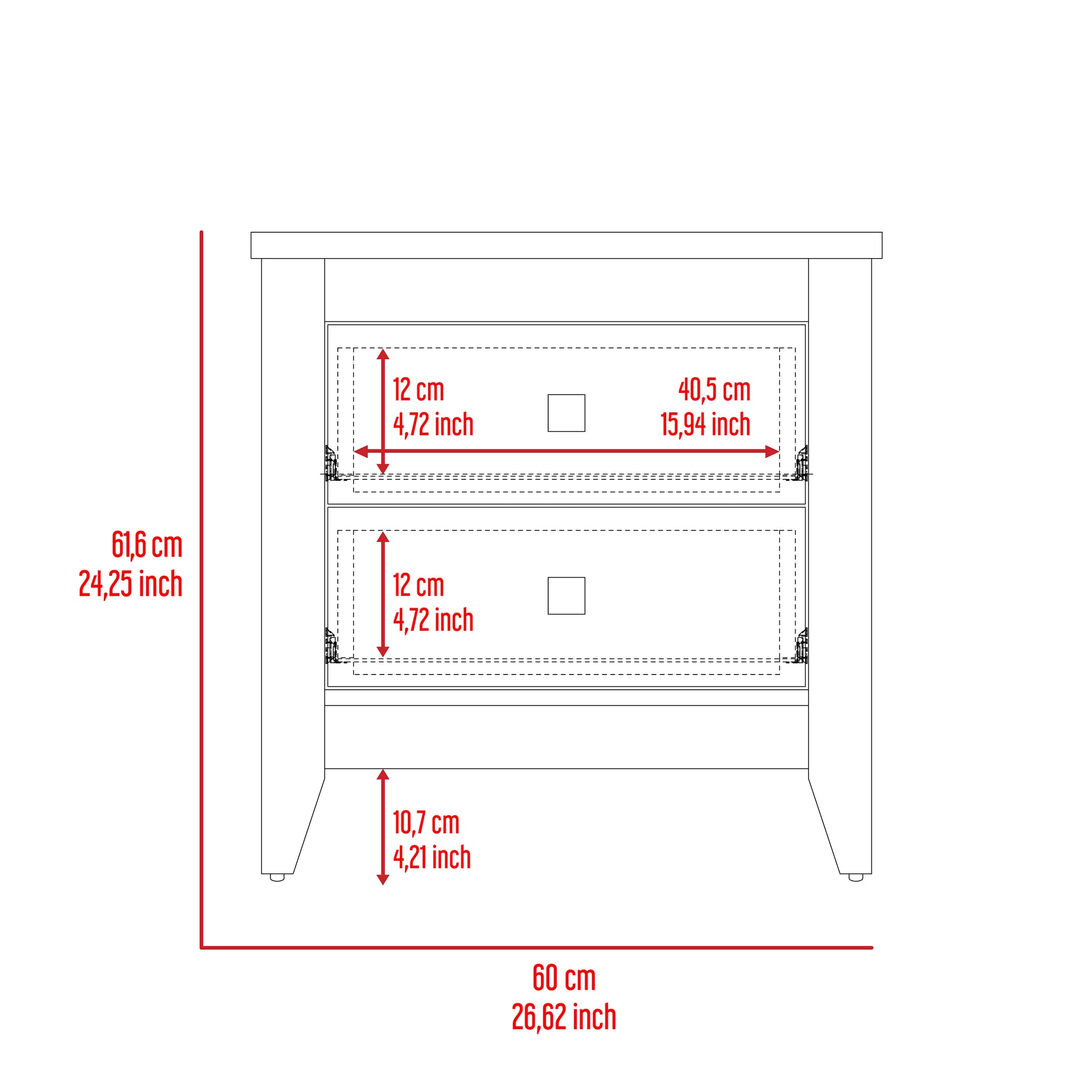 Small White Nightstand with 2 Drawers - 15.75" x 26.62"
