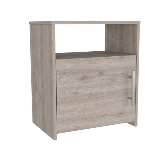 Light Gray Nightstand with Shelf & Cabinet - Storage Solution