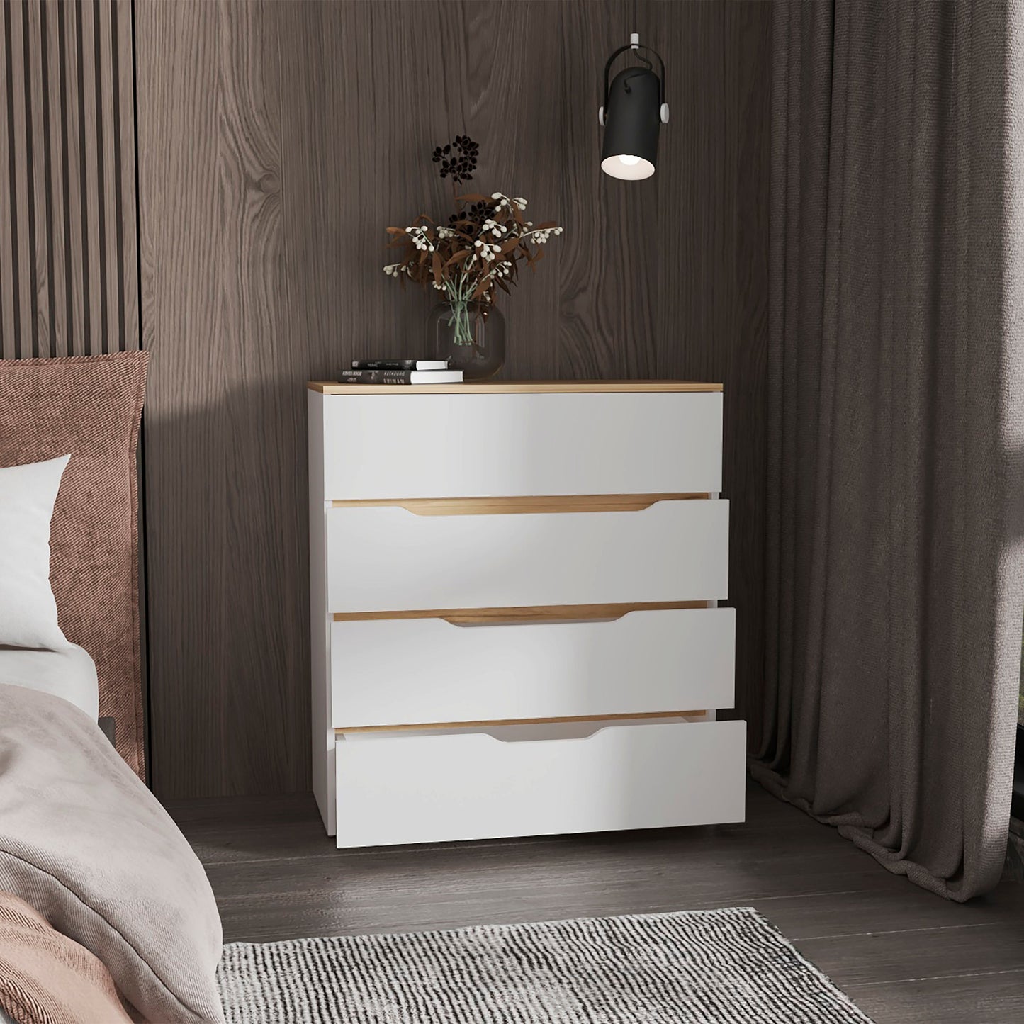 Lynbrook 4-Drawer Dresser - White and Light Oak