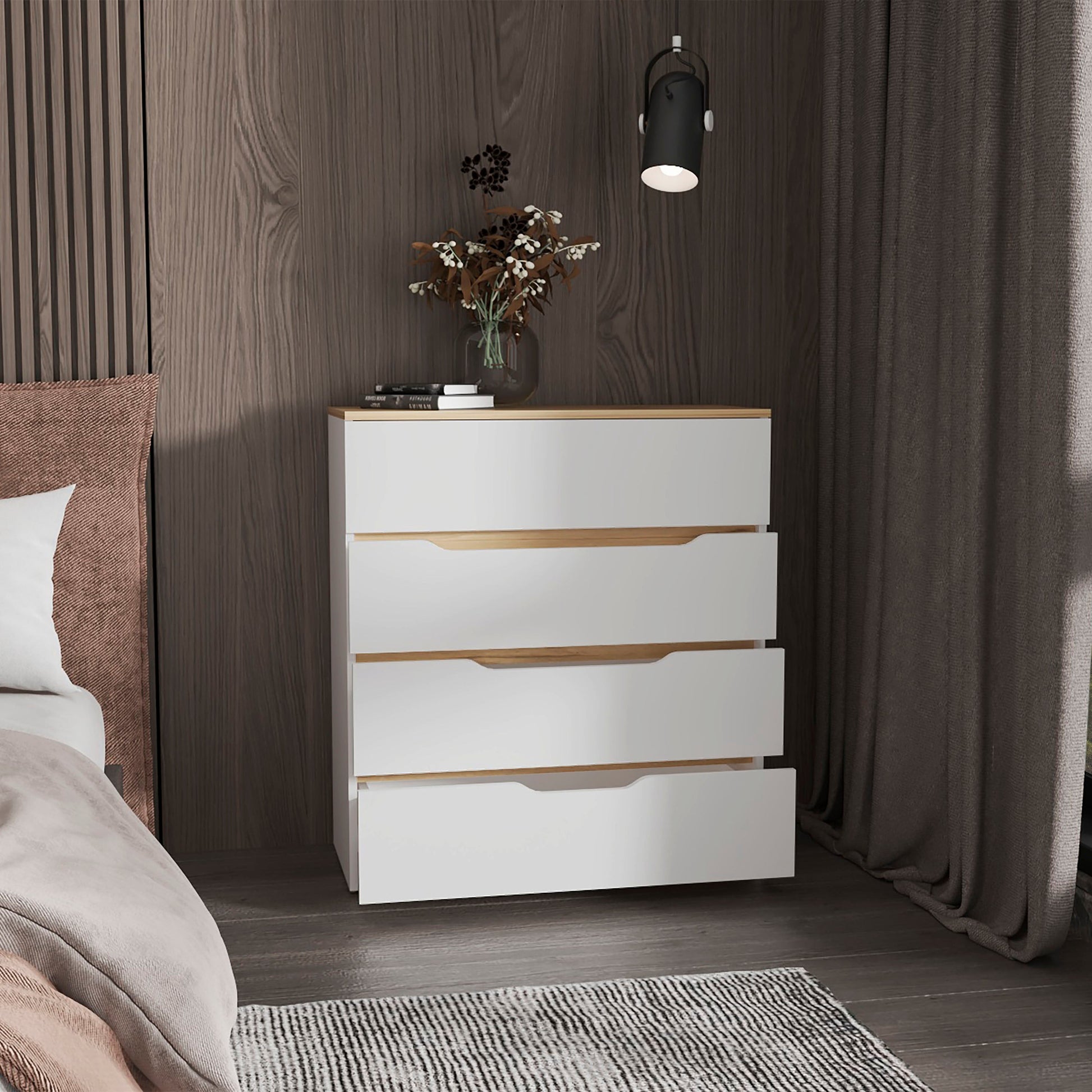 Lynbrook 4-Drawer Dresser - White and Light Oak