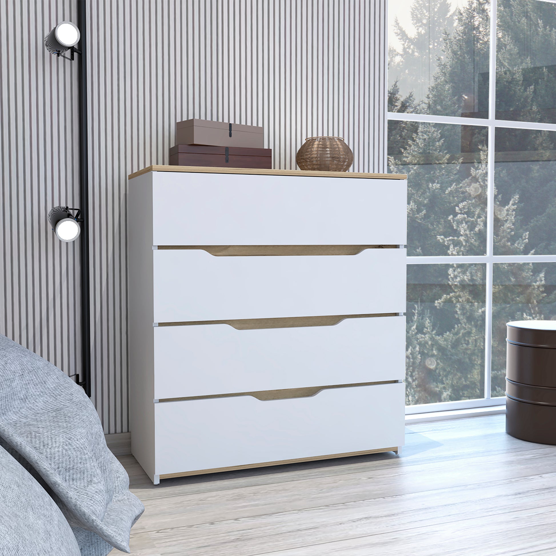 Lynbrook 4-Drawer Dresser - White and Light Oak