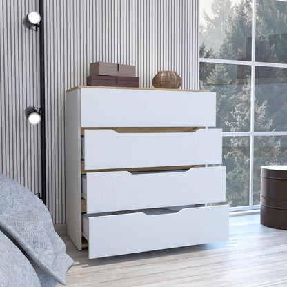 Lynbrook 4-Drawer Dresser - White and Light Oak