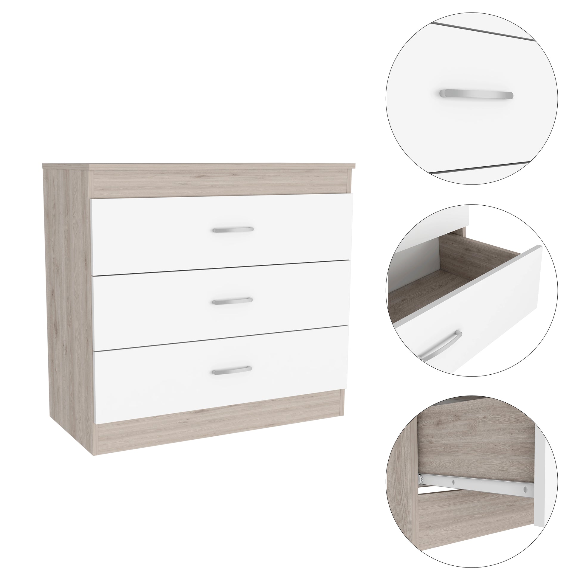 White 3-Drawer Dresser - Particle Board Storage for Bedroom