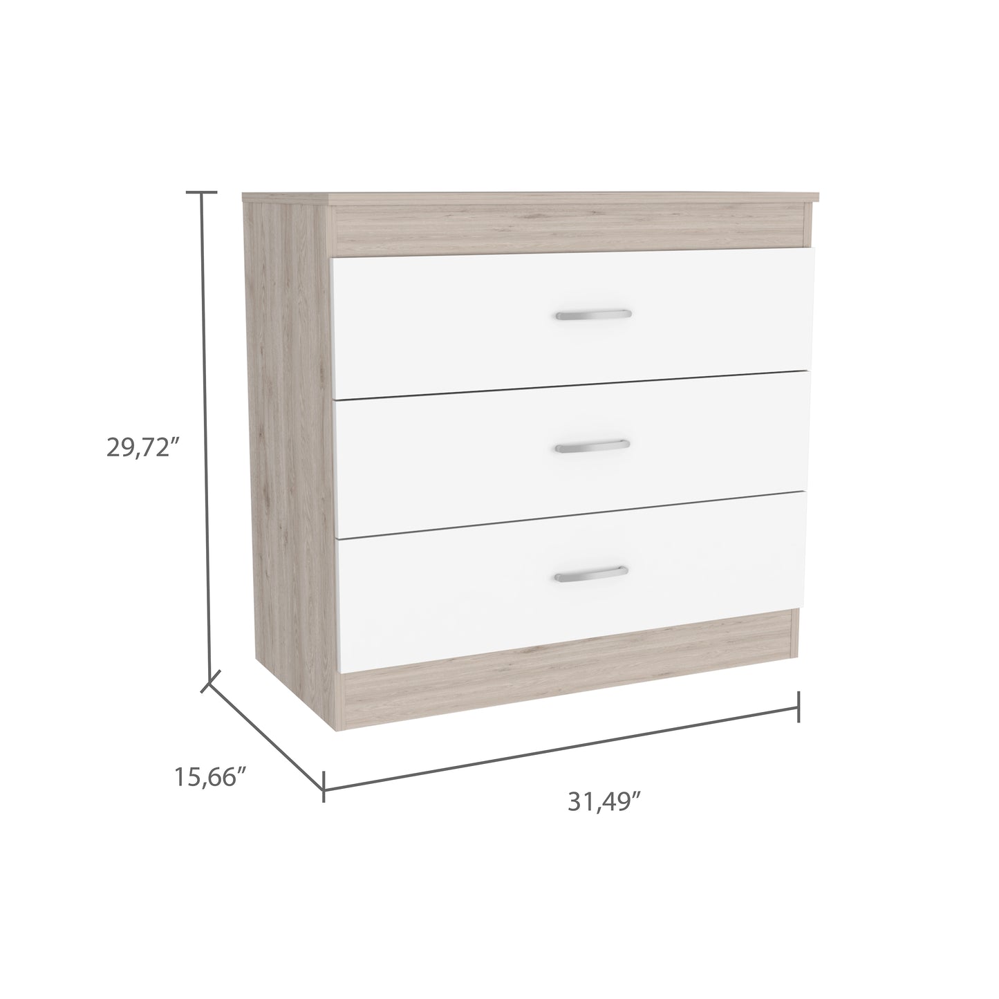 White 3-Drawer Dresser - Particle Board Storage for Bedroom