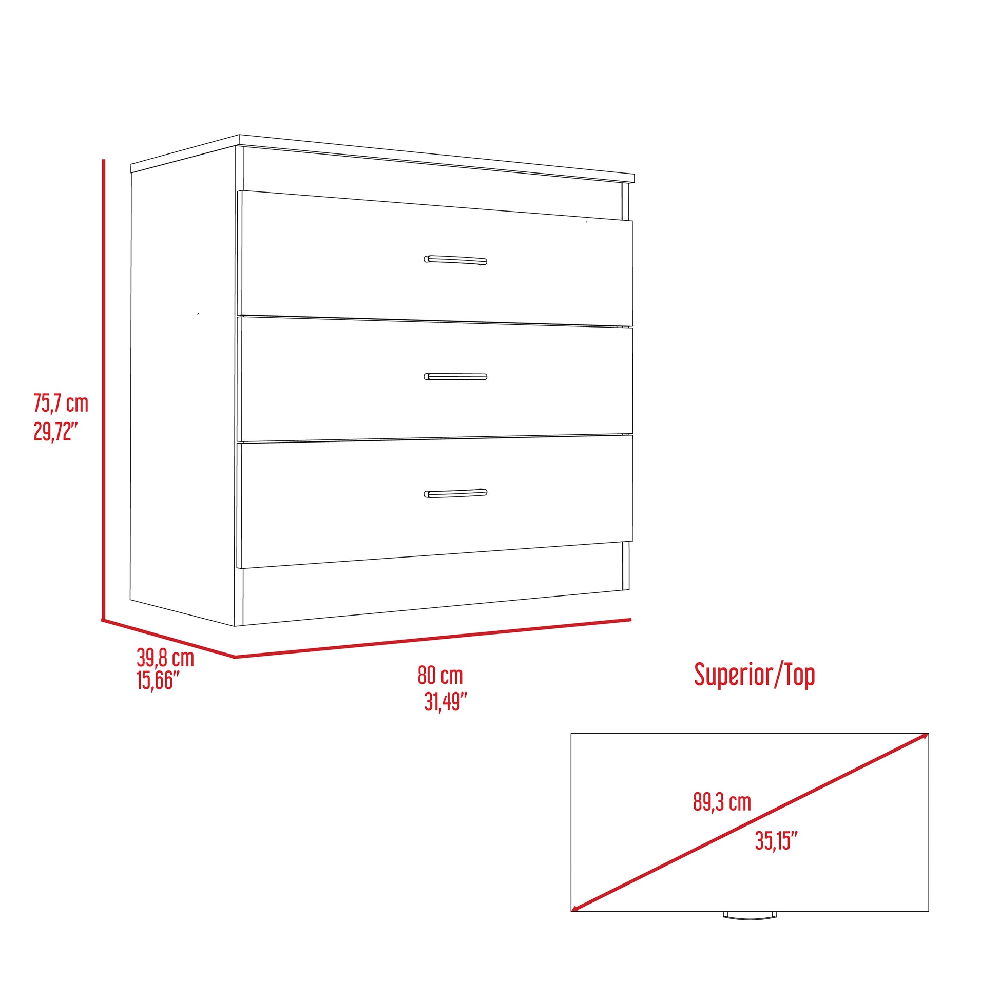 White 3-Drawer Dresser - Particle Board Storage for Bedroom