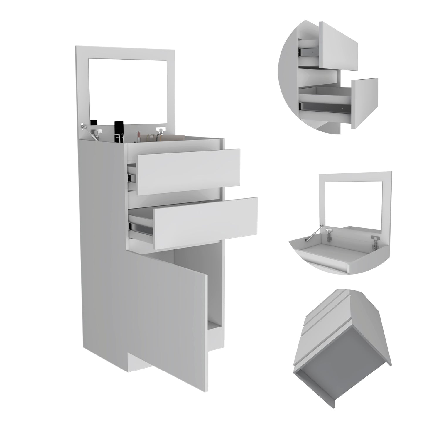 White Particle Board Dresser with Mirror and Storage for Bedroom