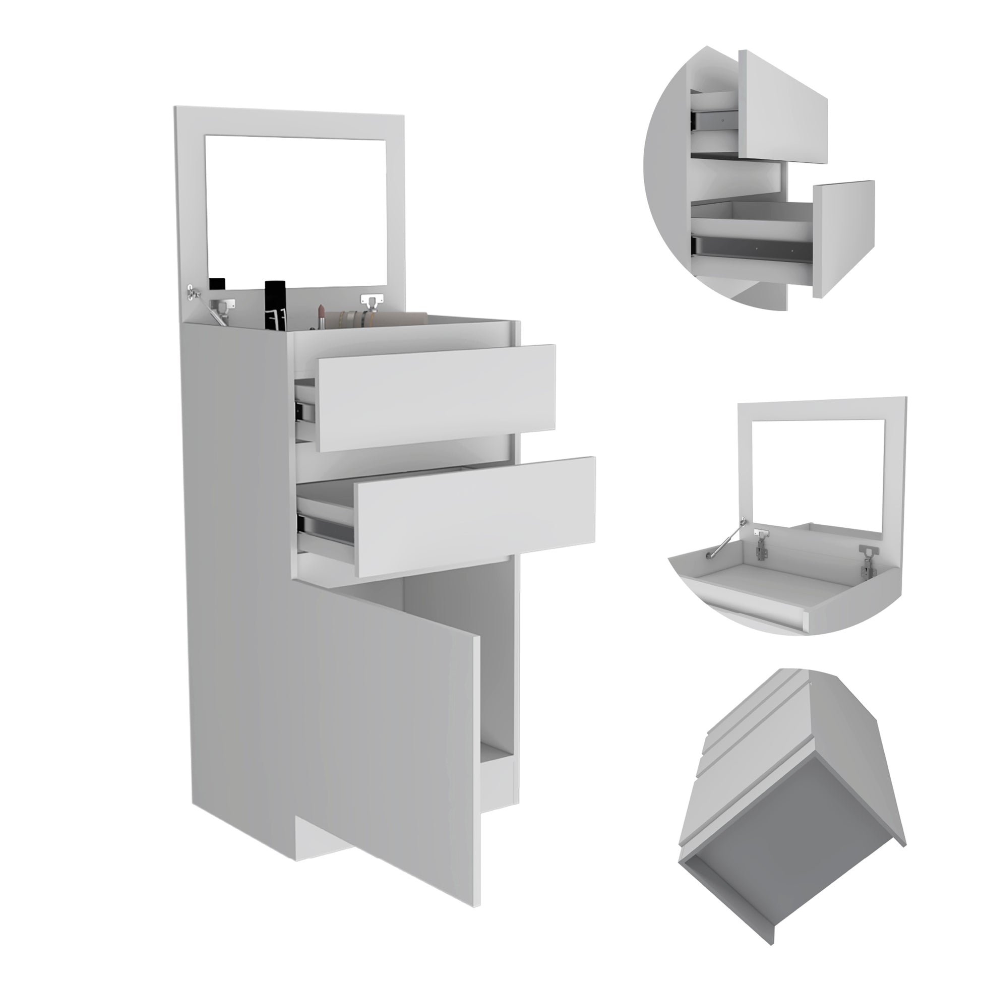 White Particle Board Dresser with Mirror and Storage for Bedroom