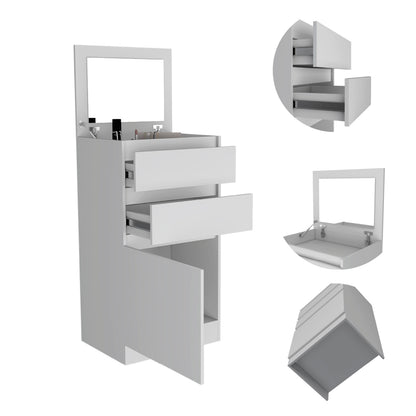 White Particle Board Dresser with Mirror and Storage for Bedroom