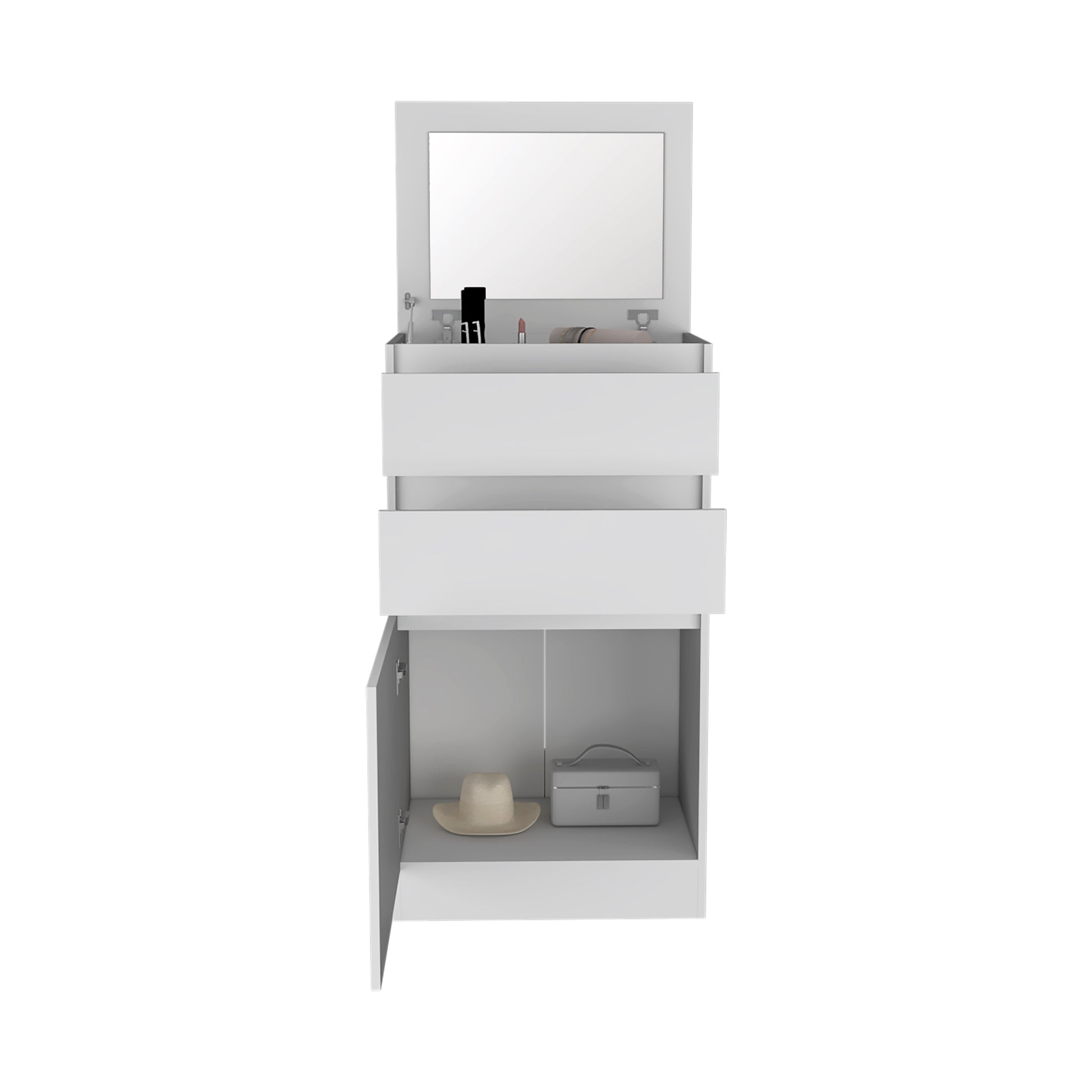 White Particle Board Dresser with Mirror and Storage for Bedroom