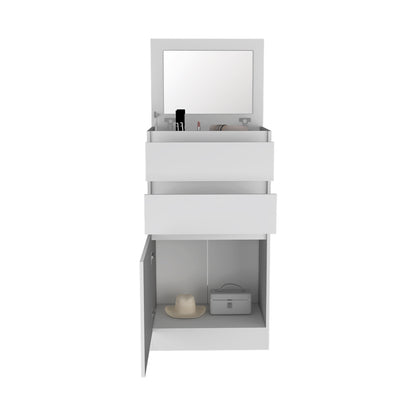White Particle Board Dresser with Mirror and Storage for Bedroom