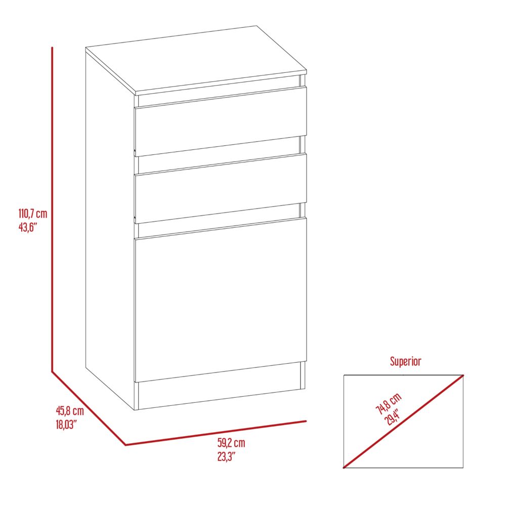 Brown 2-Drawer Dresser - 18" W x 23.3" D x 43.6" H