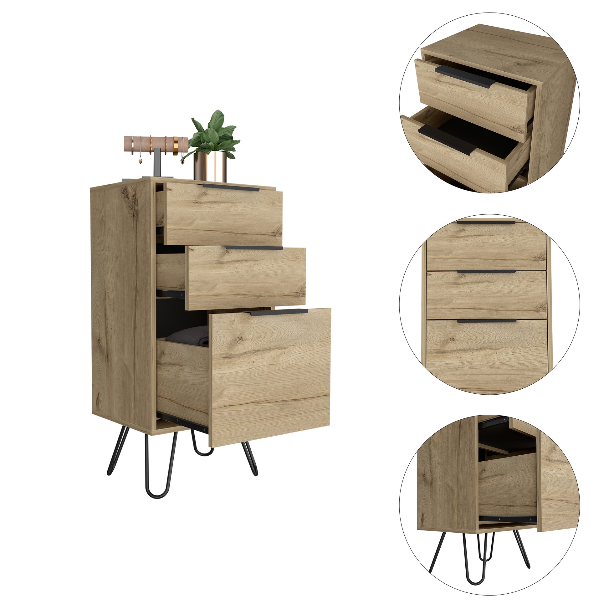 Light Oak 3-Drawer Dresser - Rectangle Storage