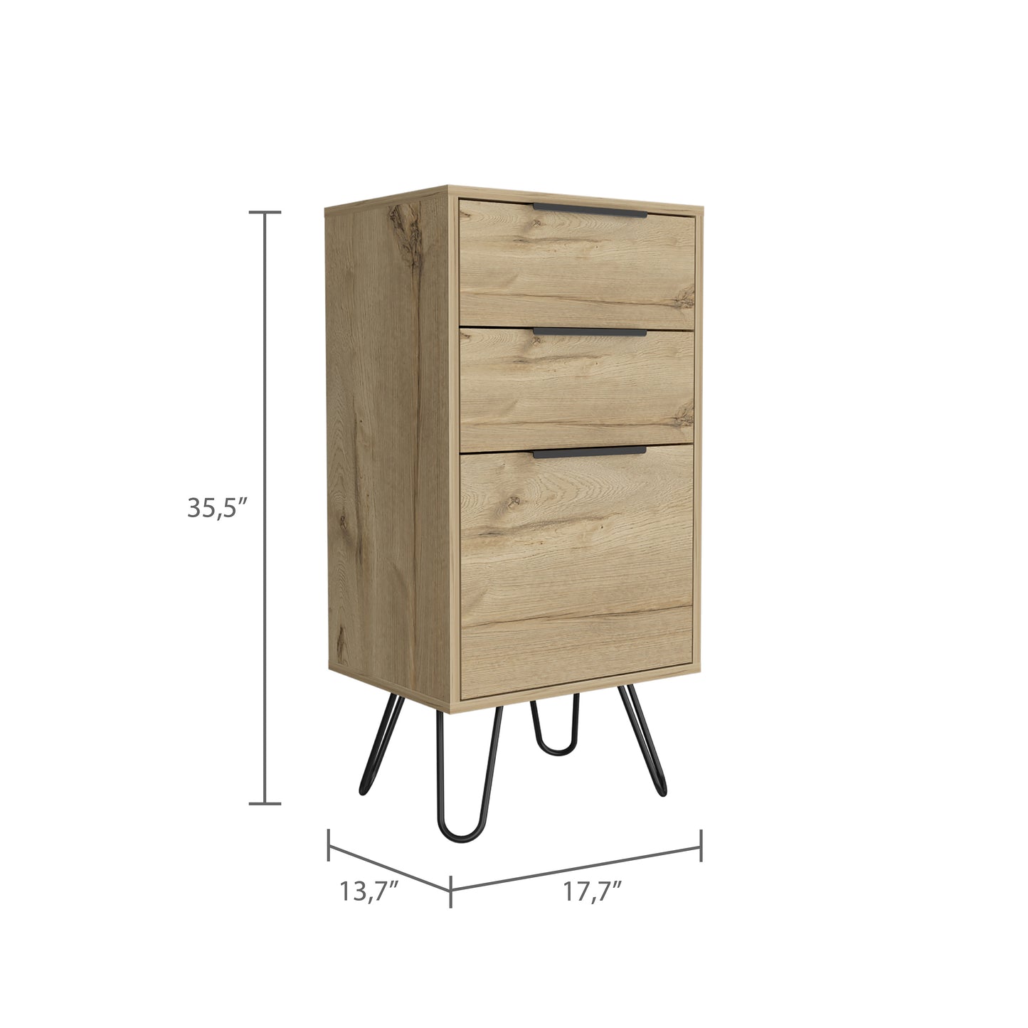 Light Oak 3-Drawer Dresser - Rectangle Storage