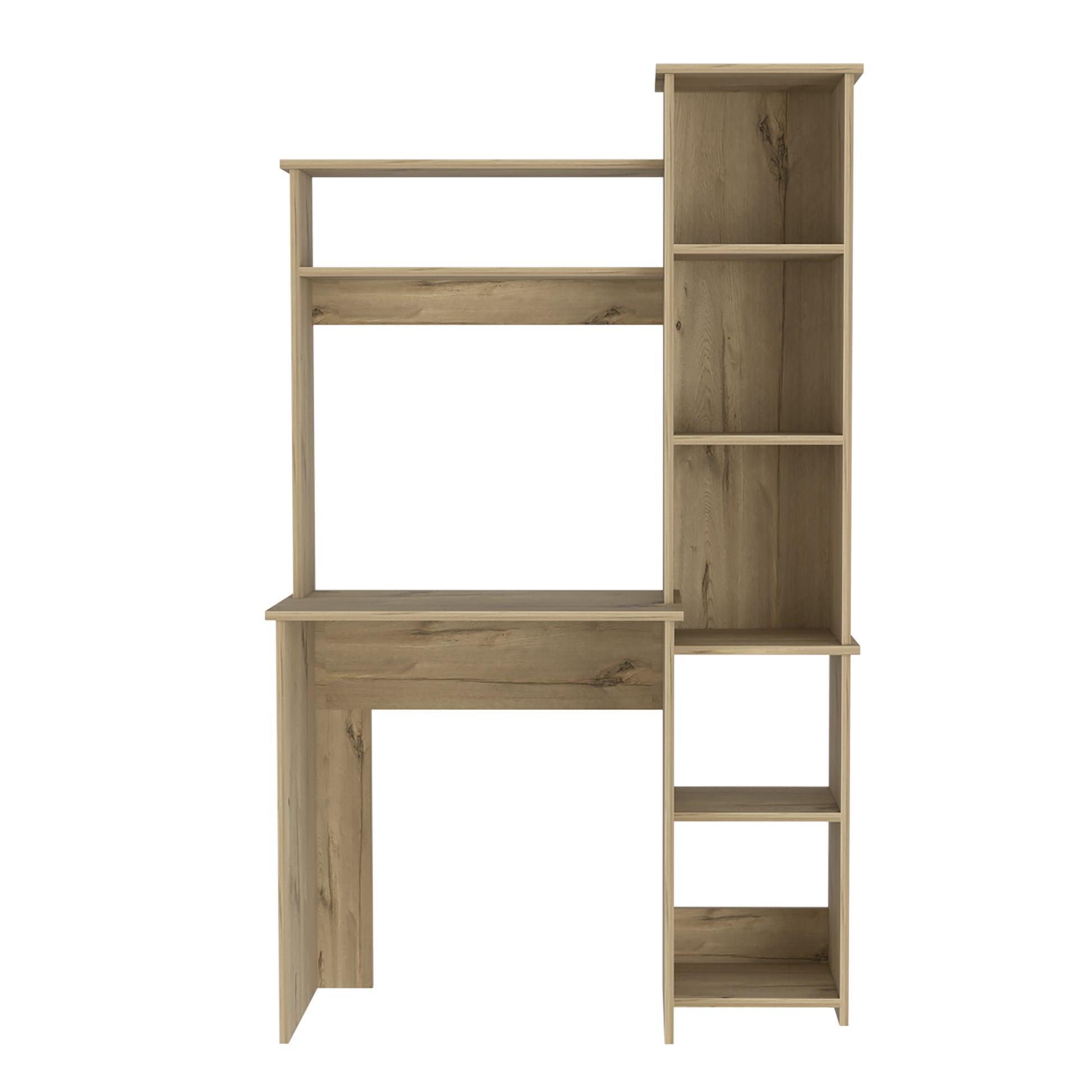 Light Oak 6 Shelf Writing Desk with Built-in Bookcase