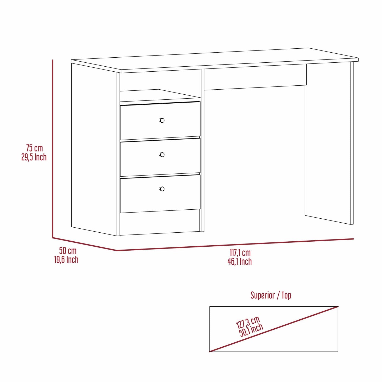 Light Oak 6 Shelf Writing Desk with Built-in Bookcase