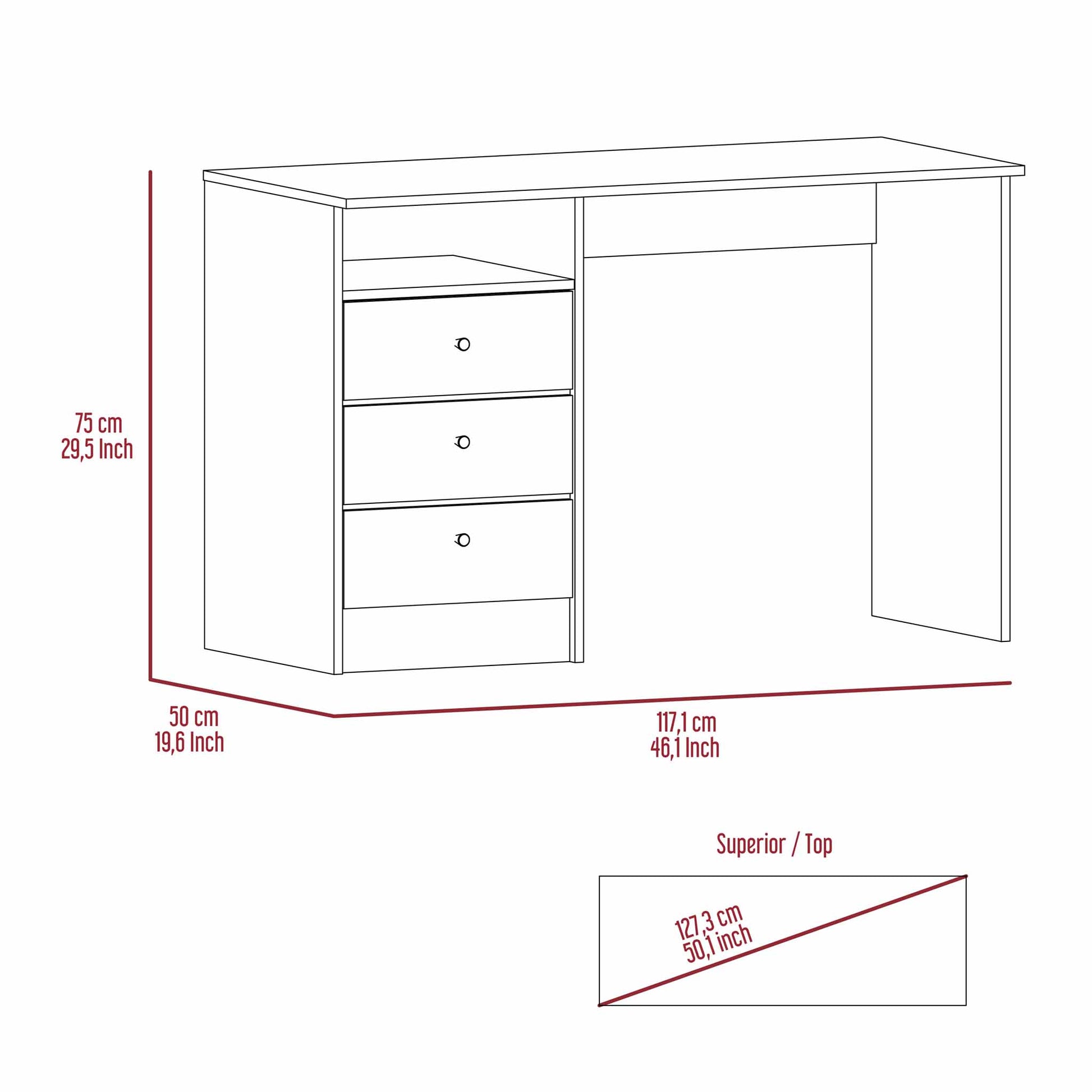 Light Oak 6 Shelf Writing Desk with Built-in Bookcase
