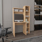 Light Oak 6-Shelf Writing Desk with Built-in Bookcase