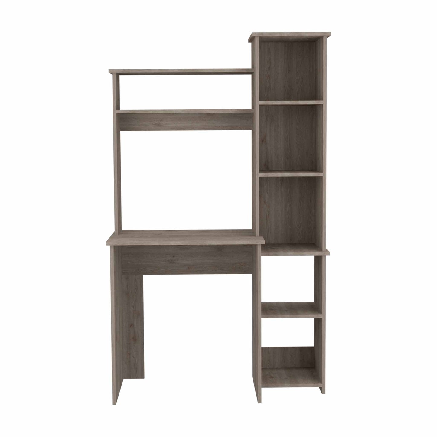 Light Grey 6-Shelf Desk with Bookcase - Home Office Storage