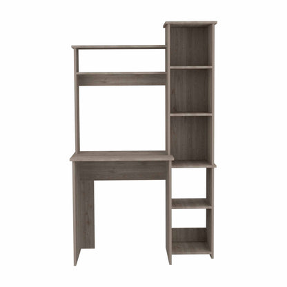 Light Grey 6-Shelf Desk with Bookcase - Home Office Storage