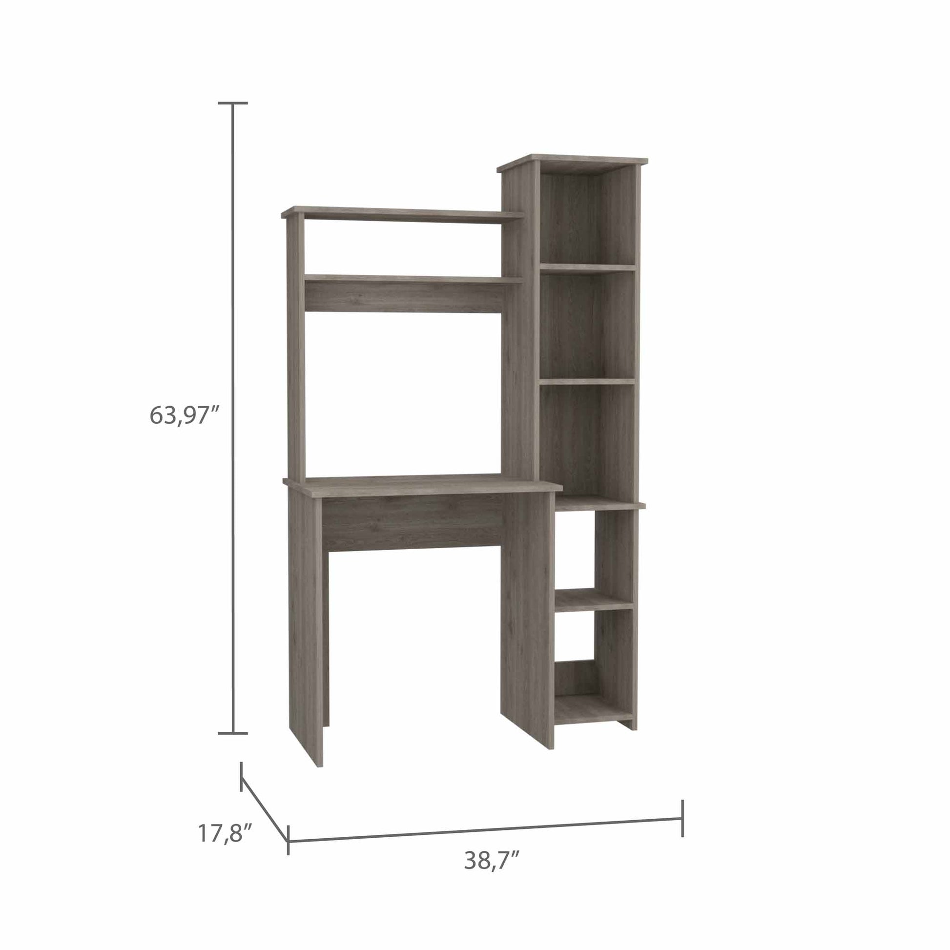 Light Grey 6-Shelf Desk with Bookcase - Home Office Storage