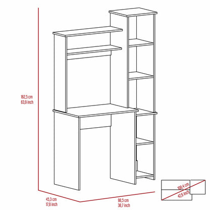 Light Grey 6-Shelf Desk with Bookcase - Home Office Storage