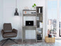 Light Grey 6-Shelf Writing Desk with Built-in Bookcase