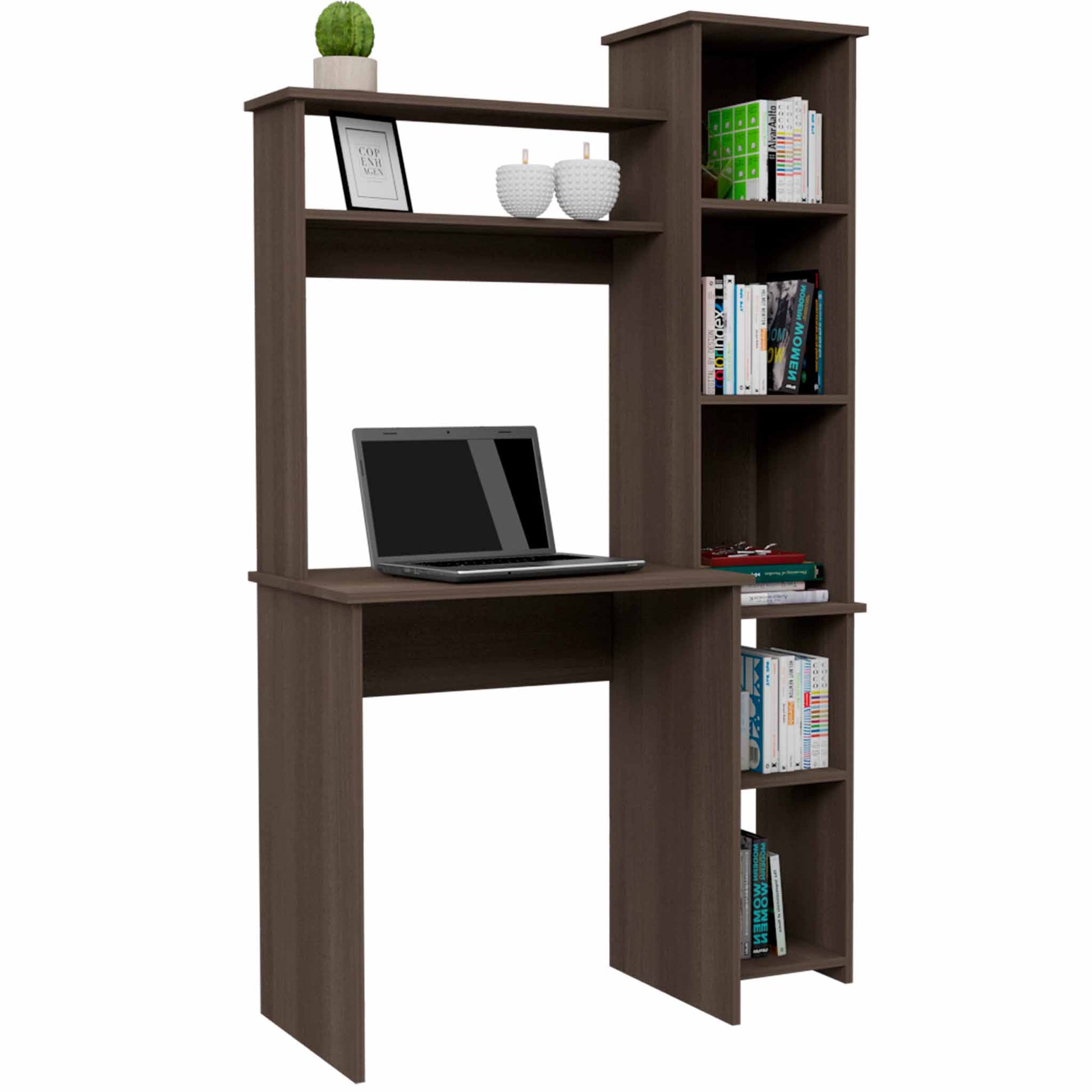 Smoky Oak 6 Shelf Writing Desk Bookcase