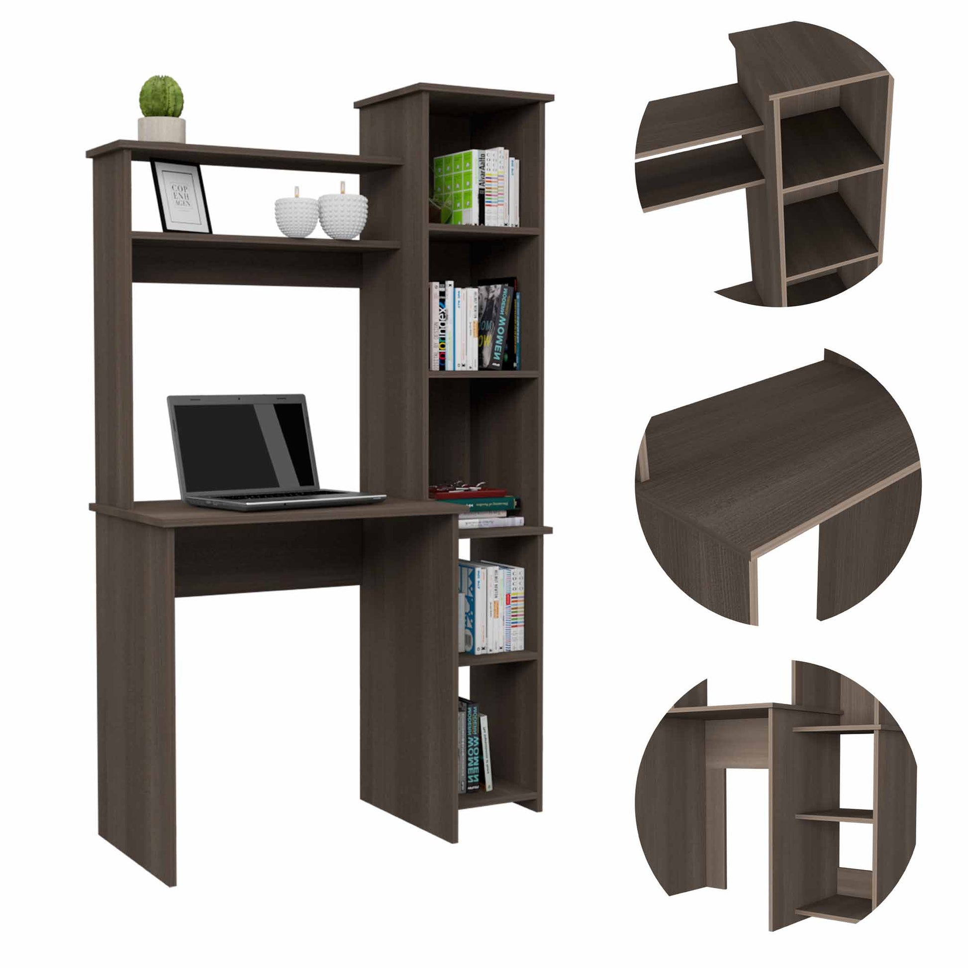Smoky Oak 6 Shelf Writing Desk Bookcase