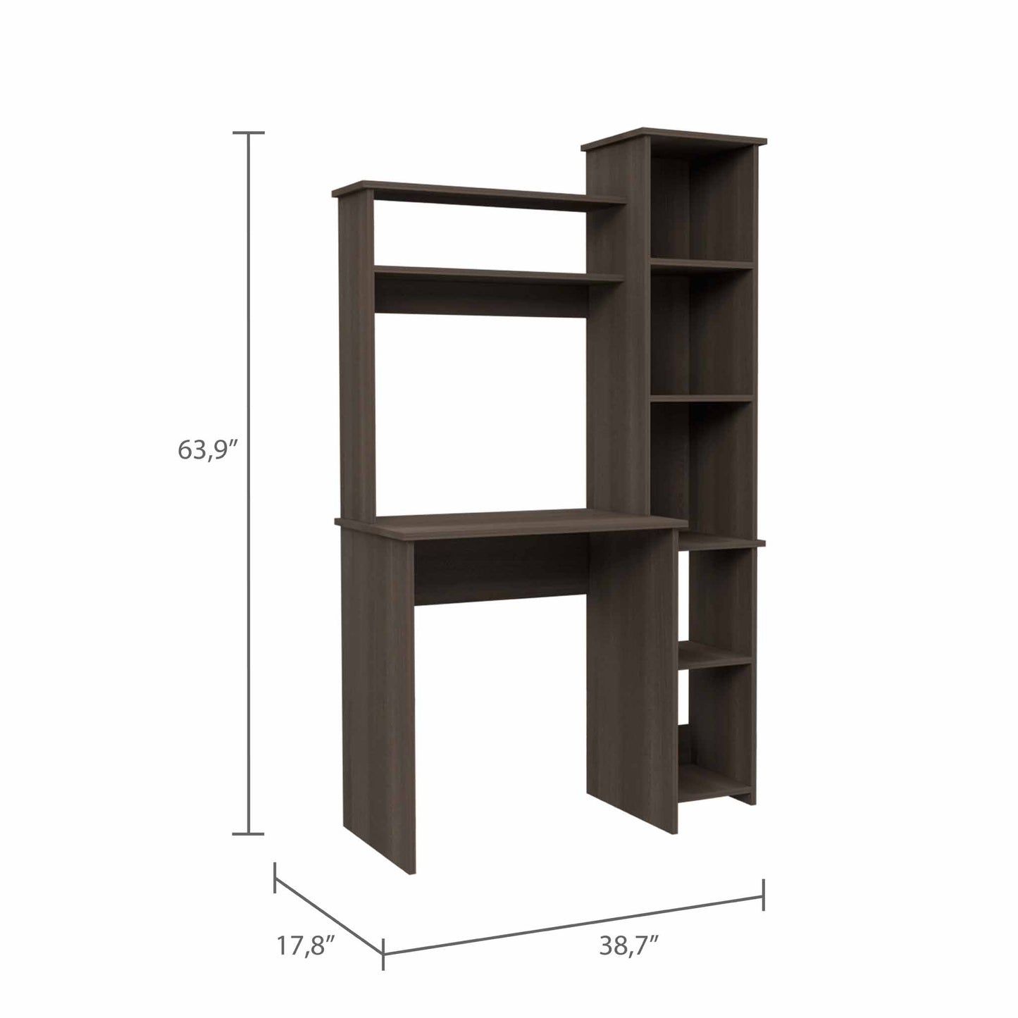 Smoky Oak 6 Shelf Writing Desk Bookcase
