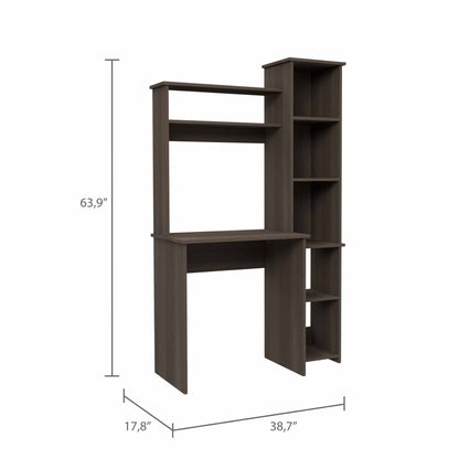 Smoky Oak 6 Shelf Writing Desk Bookcase