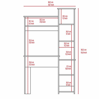 White 6-Shelf Desk with Bookcase - Home Office Storage
