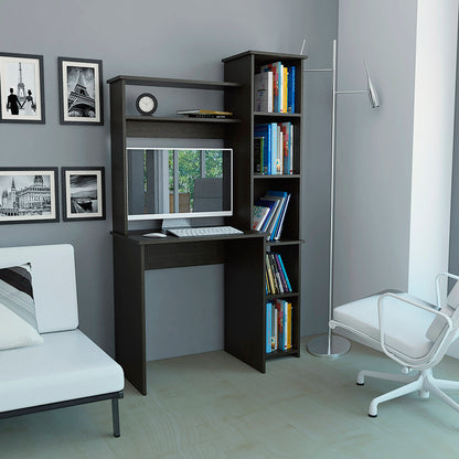 Wenge 6-Shelf Writing Desk with Built-in Bookcase