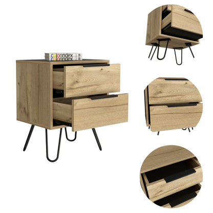 Light Oak 2-Drawer Nightstand - Rectangle Storage