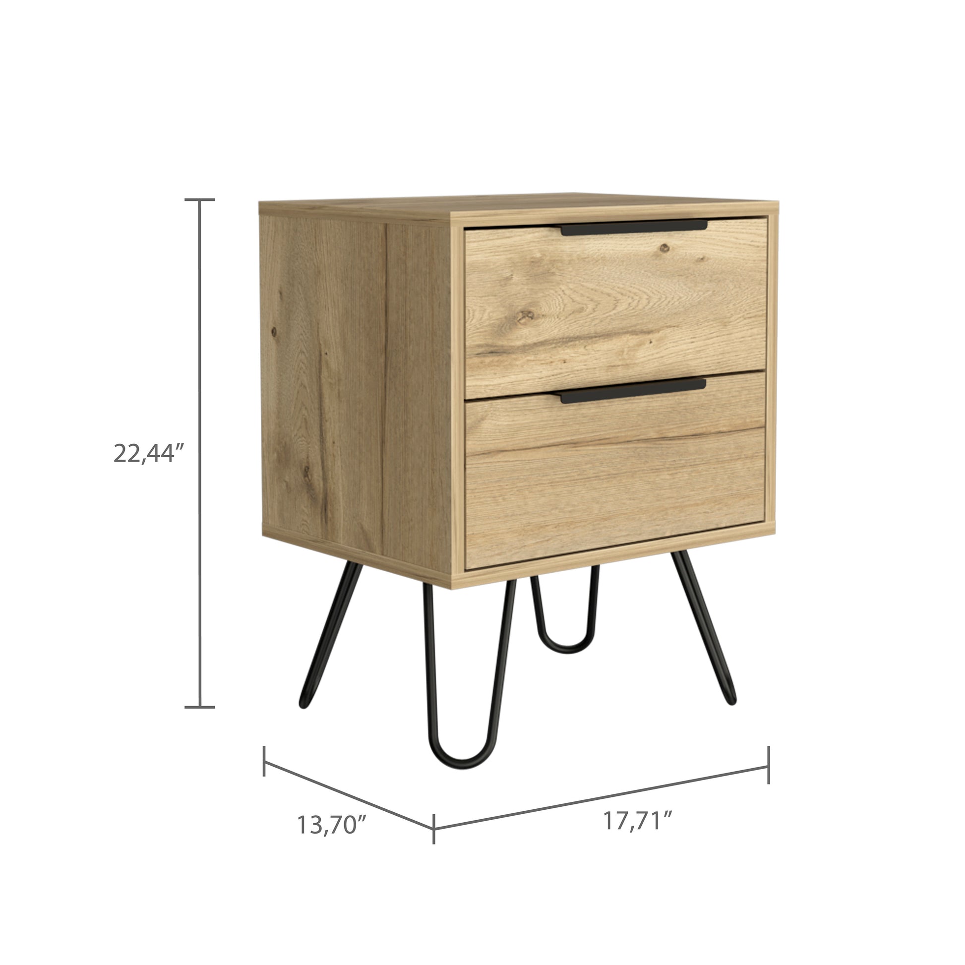 Light Oak 2-Drawer Nightstand - Rectangle Storage