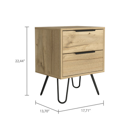 Light Oak 2-Drawer Nightstand - Rectangle Storage