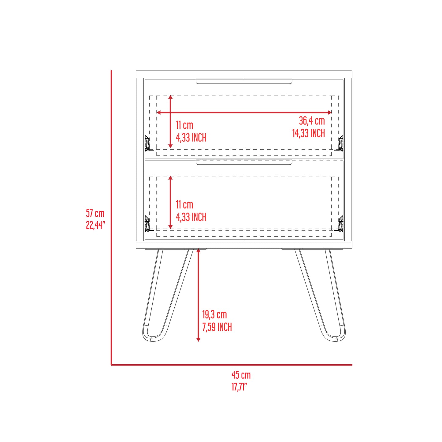 Light Oak 2-Drawer Nightstand - Rectangle Storage