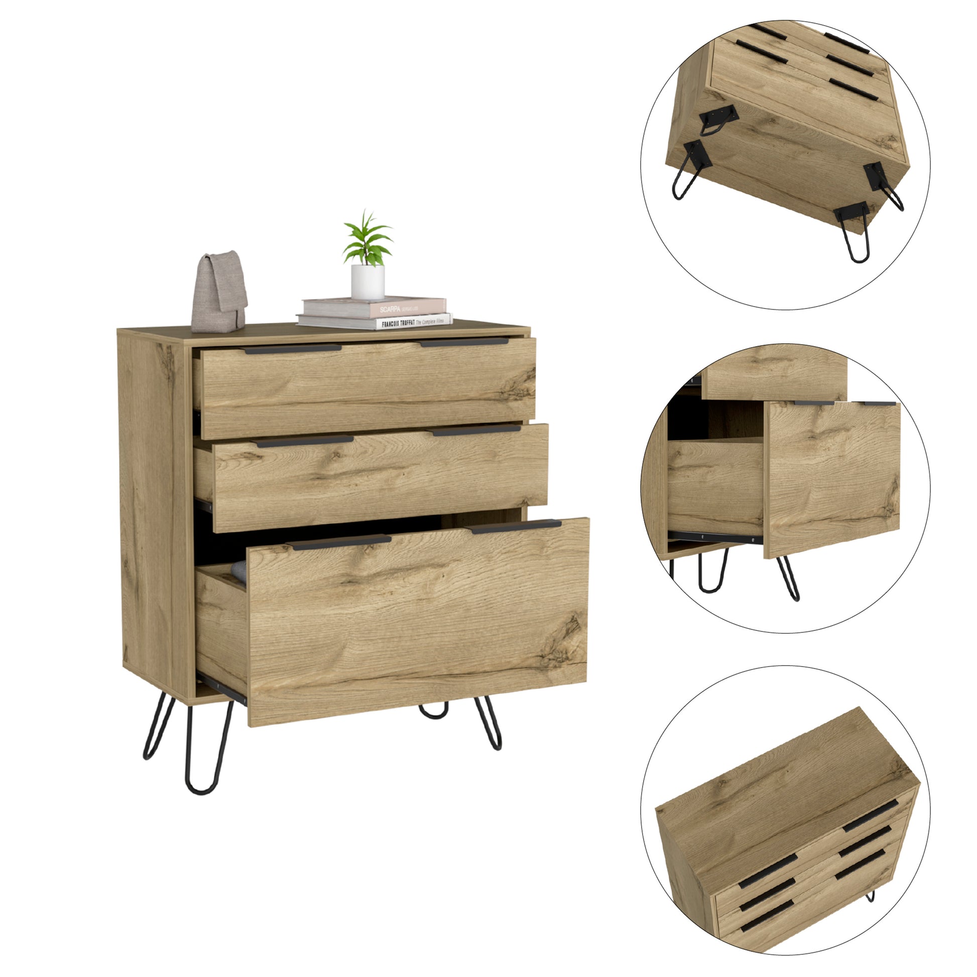 Light Oak 3-Drawer Dresser - Bedroom Storage