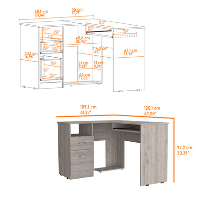 Light Gray L-Shaped Desk 2 Drawers 1 Shelf