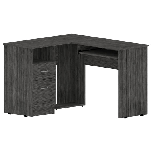 Smokey Oak L-Shaped Desk 2 Drawers 1 Shelf Gray